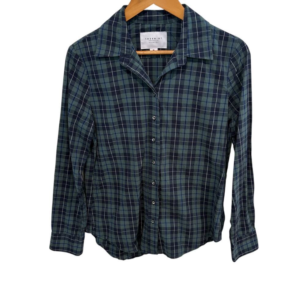 The Shirt Rochelle Behrens Plaid Shirt Button Up Women's Medium Green/Blue